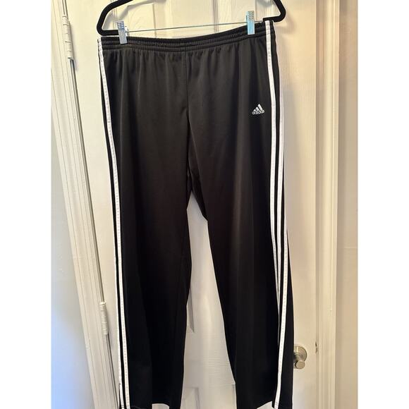 adidas Pants - Adidas Women's Large Three Stripes Track Pants Black Y2K Bootcut Wide Leg Jogger